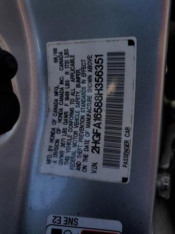 2HGFA16588H356351 - 2008 HONDA CIVIC LX SILVER photo 12