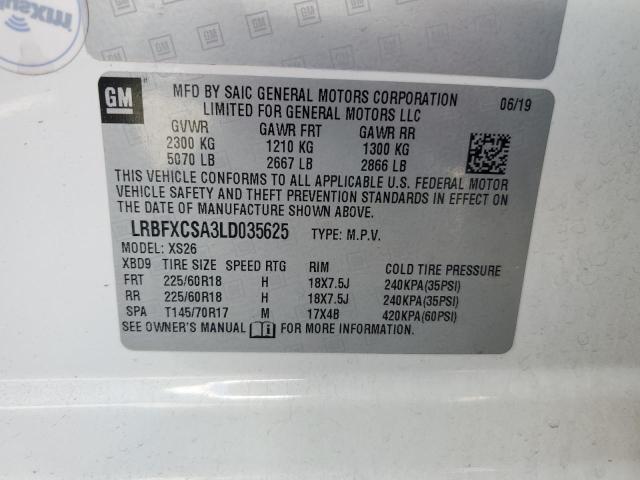 LRBFXCSA3LD035625 - 2020 BUICK ENVISION ESSENCE Weiß Foto 13
