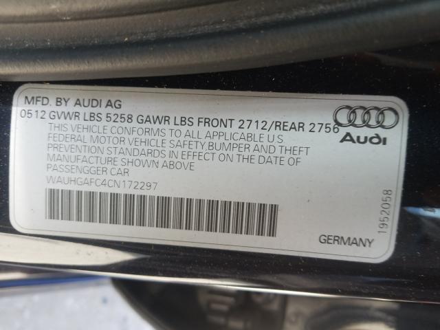 WAUHGAFC4CN172297 - 2012 AUDI A6 PRESTIGE ლურჯი ფოტო 10