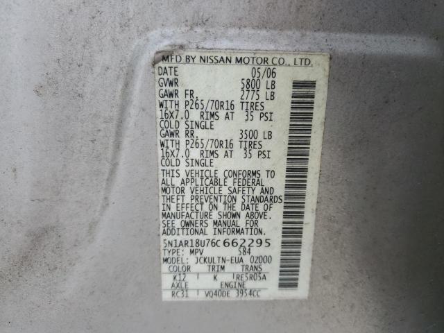 5N1AR18U76C662295 - 2006 NISSAN PATHFINDER LE SILVER photo 14