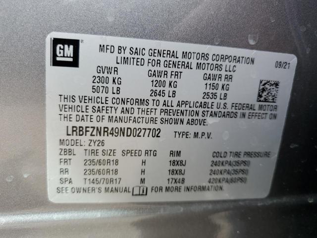 LRBFZNR49ND027702 - 2022 BUICK ENVISION ESSENCE Մոխրագույն լուսանկար 13