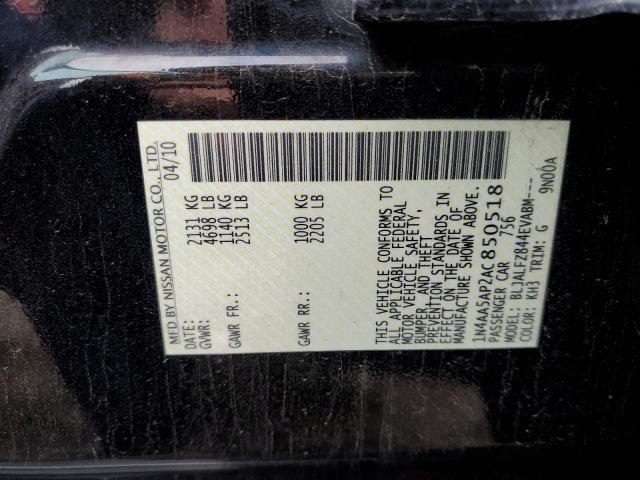 1N4AA5AP2AC850518 - 2010 NISSAN MAXIMA S BLACK photo 12