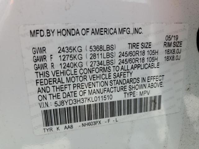 5J8YD3H37KL011510 - 2019 ACURA MDX WHITE photo 13