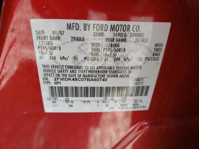 2FMDK48C07BA60740 - 2007 FORD EDGE SEL MAROON photo 13