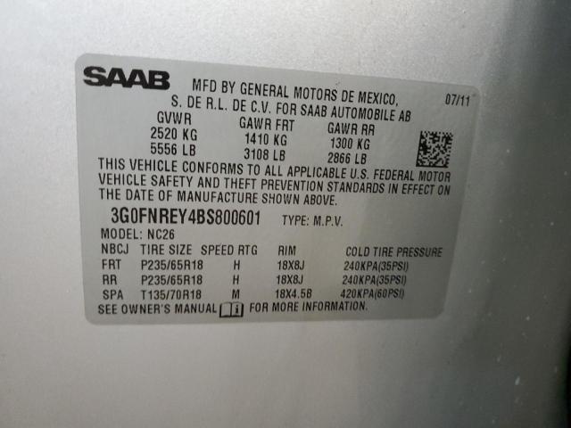 3G0FNREY4BS800601 - 2011 SAAB 9-4X SILVER photo 13