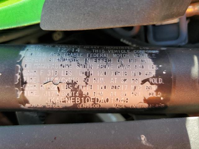 JKAENEB10FDA01948 - 2015 KAWASAKI EN650 B GREEN photo 9
