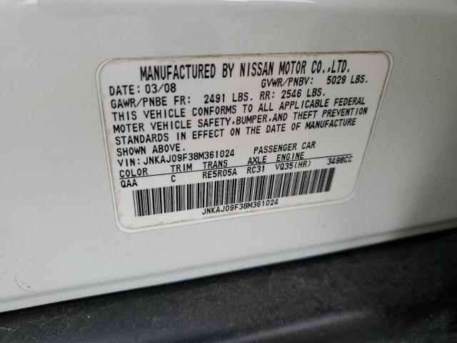 JNKAJ09F38M361024 - 2008 INFINITI EX35 BASE Սպիտակ լուսանկար 13
