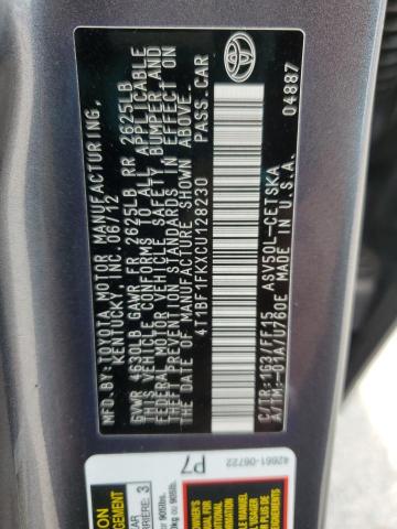 4T1BF1FKXCU128230 - 2012 TOYOTA CAMRY BASE 石墨色 照片 13