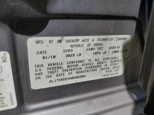 KL1TD5DEXAB082594 - 2010 CHEVROLET AVEO LS فضي صورة 12