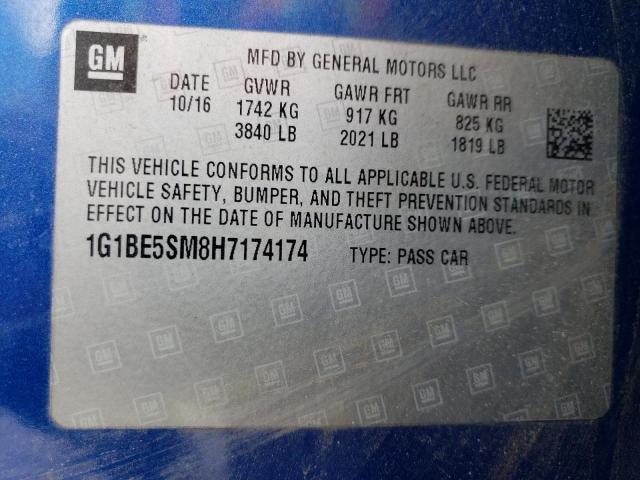 1G1BE5SM8H7174174 - 2017 CHEVROLET CRUZE LT ლურჯი ფოტო 13