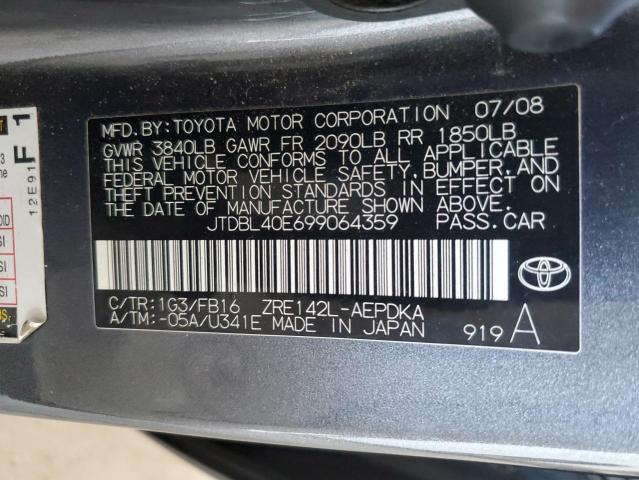 JTDBL40E699064359 - 2009 TOYOTA COROLLA BASE CHARCOAL photo 12