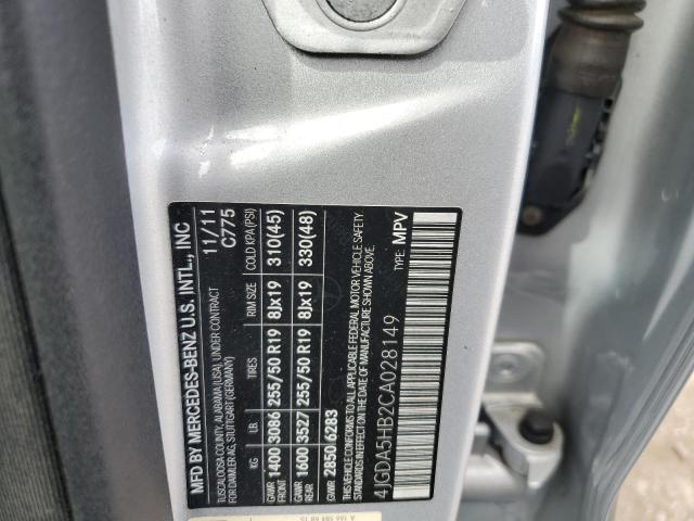 4JGDA5HB2CA028149 - 2012 MERCEDES-BENZ ML 350 4MATIC SILVER photo 14
