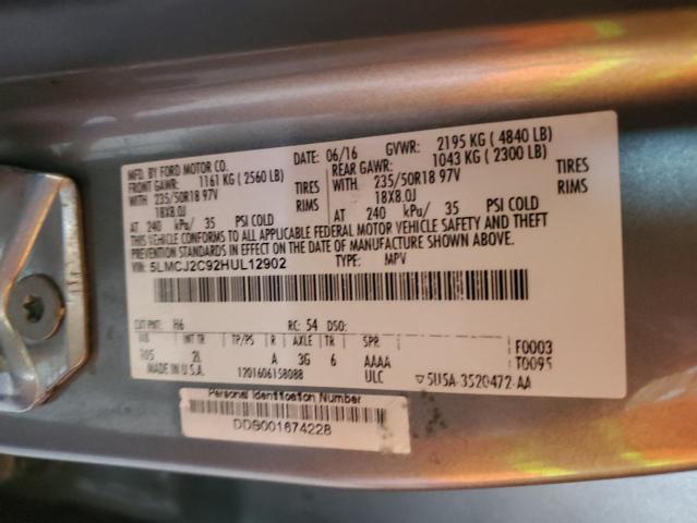 5LMCJ2C92HUL12902 - 2017 LINCOLN MKC SELECT GRAY photo 13