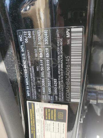 4JGDA5HB4CA096145 - 2012 MERCEDES-BENZ ML 350 4MATIC BLACK photo 12