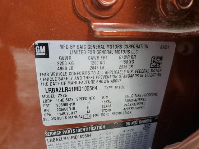 LRBAZLR41MD105564 - 2021 BUICK ENVISION PREFERRED Qəhvəyi foto 12