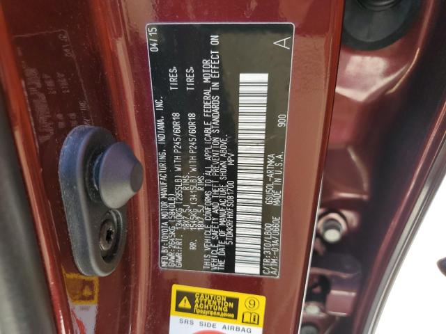 5TDKKRFHXFS081700 - 2015 TOYOTA HIGHLANDER XLE Bordo foto 13