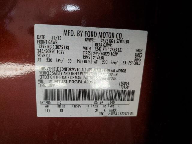 2LMTJ8LP3GBL42097 - 2016 LINCOLN MKX RESERVE Bordo foto 12