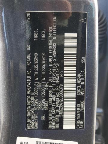 5TDGZRAH2LS006378 - 2020 TOYOTA HIGHLANDER XLE GRAY photo 13