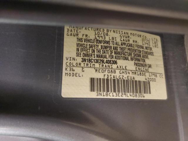 3N1BC13E29L408306 - 2009 NISSAN VERSA S GRAY photo 12