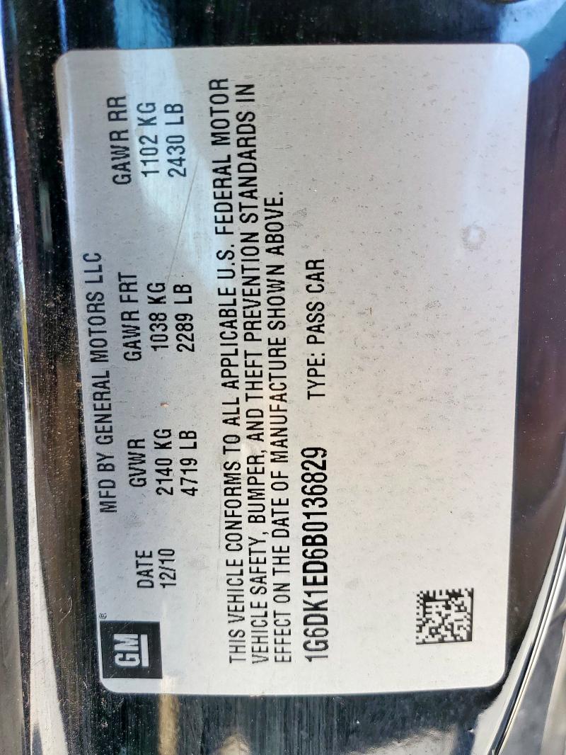 1G6DK1ED6B0136829 - 2011 CADILLAC CTS PERFORMANCE COLLECTION Siyah fotoğraf 12