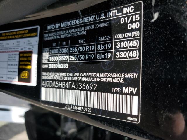 4JGDA5HB4FA536692 - 2015 MERCEDES-BENZ ML 350 4MATIC BLACK photo 13