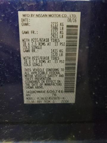 5N1DR2MM4HC606746 - 2017 NISSAN PATHFINDER S BLUE photo 13