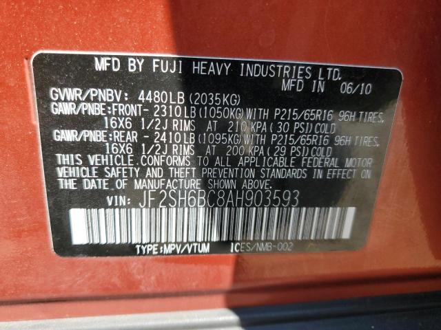 JF2SH6BC8AH903593 - 2010 SUBARU FORESTER XS Narıncı foto 12