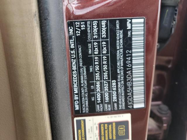 4JGDA5HB3DA169412 - 2013 MERCEDES-BENZ ML 350 4MATIC MAROON photo 12