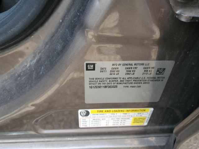 1G1ZC5E11BF363025 - 2011 CHEVROLET MALIBU 1LT Сұр фото 12