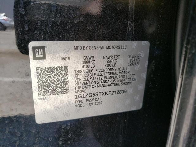 1G1ZG5STXKF212839 - 2019 CHEVROLET MALIBU RS 黑色 照片 12