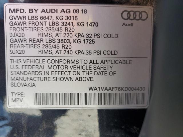 WA1VAAF76KD004430 - 2019 AUDI Q7 PRESTIGE BLACK photo 13