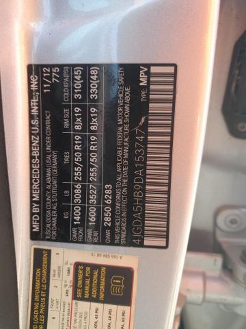 4JGDA5HB9DA153747 - 2013 MERCEDES-BENZ ML 350 4MATIC SILVER photo 12