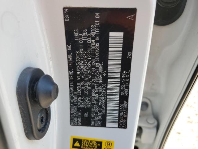 5TDJKRFH2ES031450 - 2014 TOYOTA HIGHLANDER XLE Սպիտակ լուսանկար 13