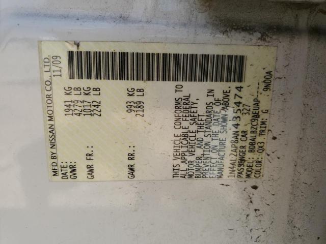 1N4AL2AP8AN435474 - 2010 NISSAN ALTIMA BASE WHITE photo 12