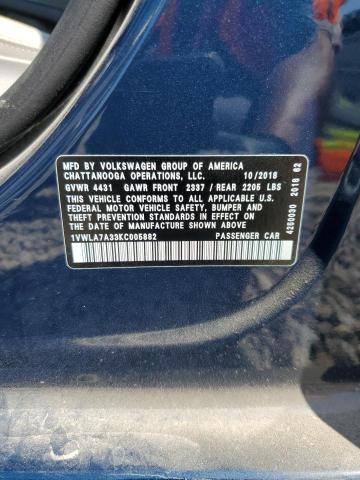 1VWLA7A33KC005882 - 2019 VOLKSWAGEN PASSAT WOLFSBURG Azul foto 12