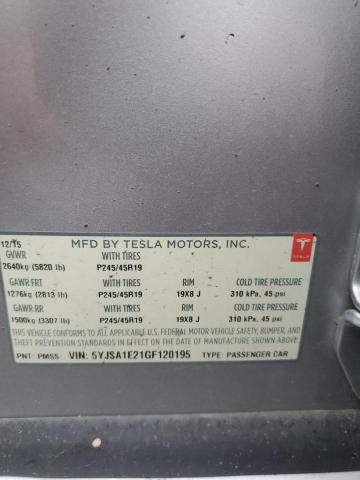 5YJSA1E21GF120195 - 2016 TESLA MODEL S Արծաթագույն լուսանկար 12