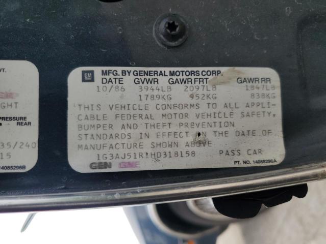 1G3AJ51R1HD318158 - 1987 OLDSMOBILE CUTLASS CI Mavi foto 12