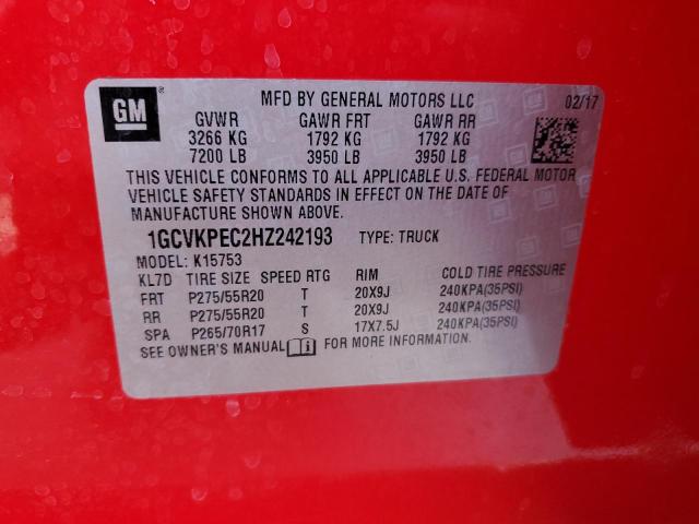 1GCVKPEC2HZ242193 - 2017 CHEVROLET SILVERADO K1500 CUSTOM RED photo 13