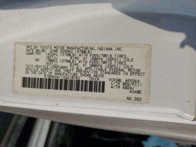 5TBRN34113S410782 - 2003 TOYOTA TUNDRA ACCESS CAB SR5 WHITE photo 13