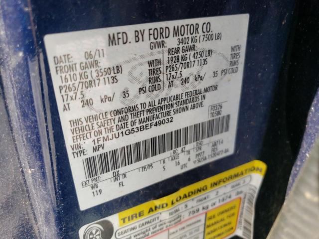 1FMJU1G53BEF49032 - 2011 FORD EXPEDITION XL BLUE photo 13