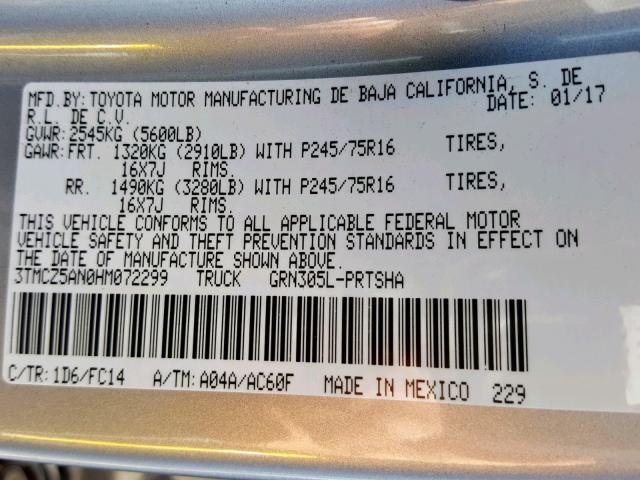 3TMCZ5AN0HM072299 - 2017 TOYOTA TACOMA DOUBLE CAB  照片 10