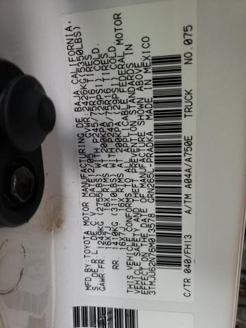 3TMJU62N76M013578 - 2006 TOYOTA TACOMA DOUBLE CAB PRERUNNER WHITE photo 12