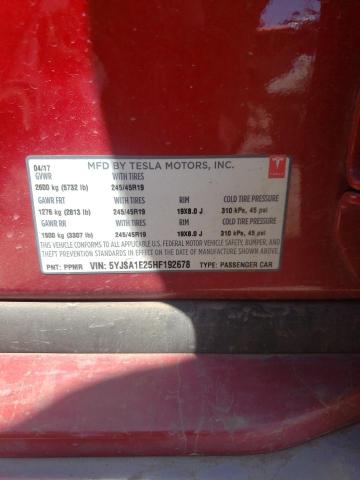 5YJSA1E25HF192678 - 2017 TESLA MODEL S RED photo 13
