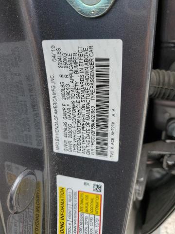 1HGCV2F56KA021950 - 2019 HONDA ACCORD EXL GRAY photo 12