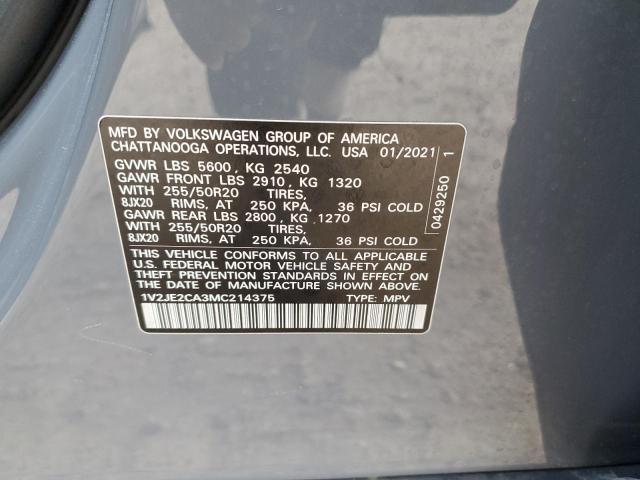 1V2JE2CA3MC214375 - 2021 VOLKSWAGEN ATLAS CROS SE GRAY photo 13