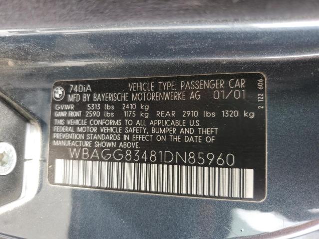 WBAGG83481DN85960 - 2001 BMW 740 I AUTOMATIC GRAY photo 12