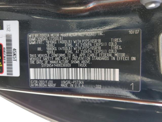 5TFDV54148X036909 - 2008 TOYOTA TUNDRA CREWMAX BLACK photo 12