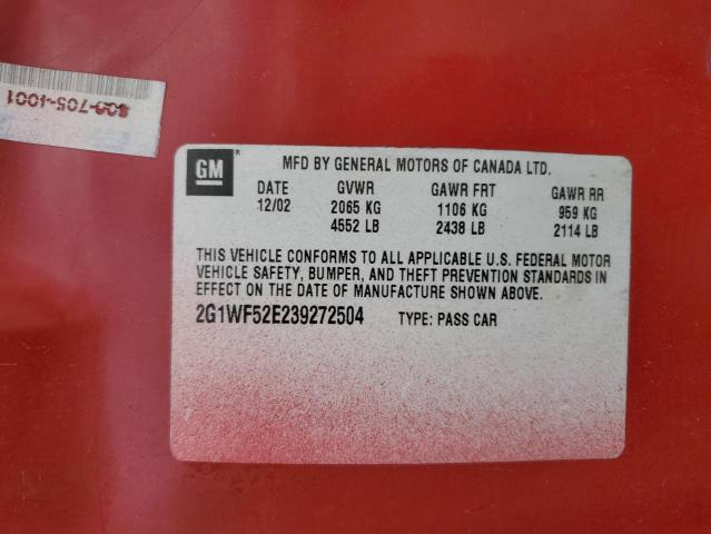 2G1WF52E239272504 - 2003 CHEVROLET IMPALA RED photo 12