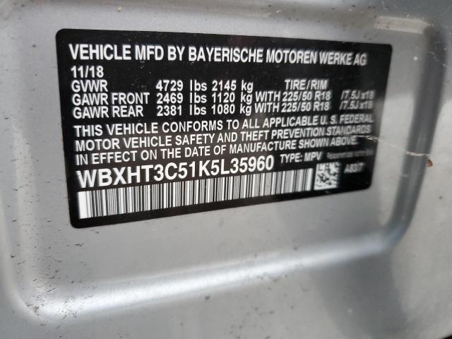 WBXHT3C51K5L35960 - 2019 BMW X1 XDRIVE28I SILVER photo 13