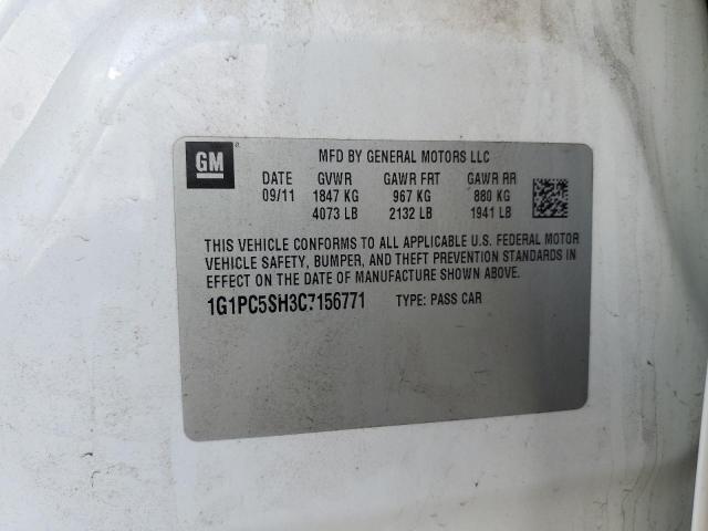 1G1PC5SH3C7156771 - 2012 CHEVROLET CRUZE ECO LS WHITE photo 12